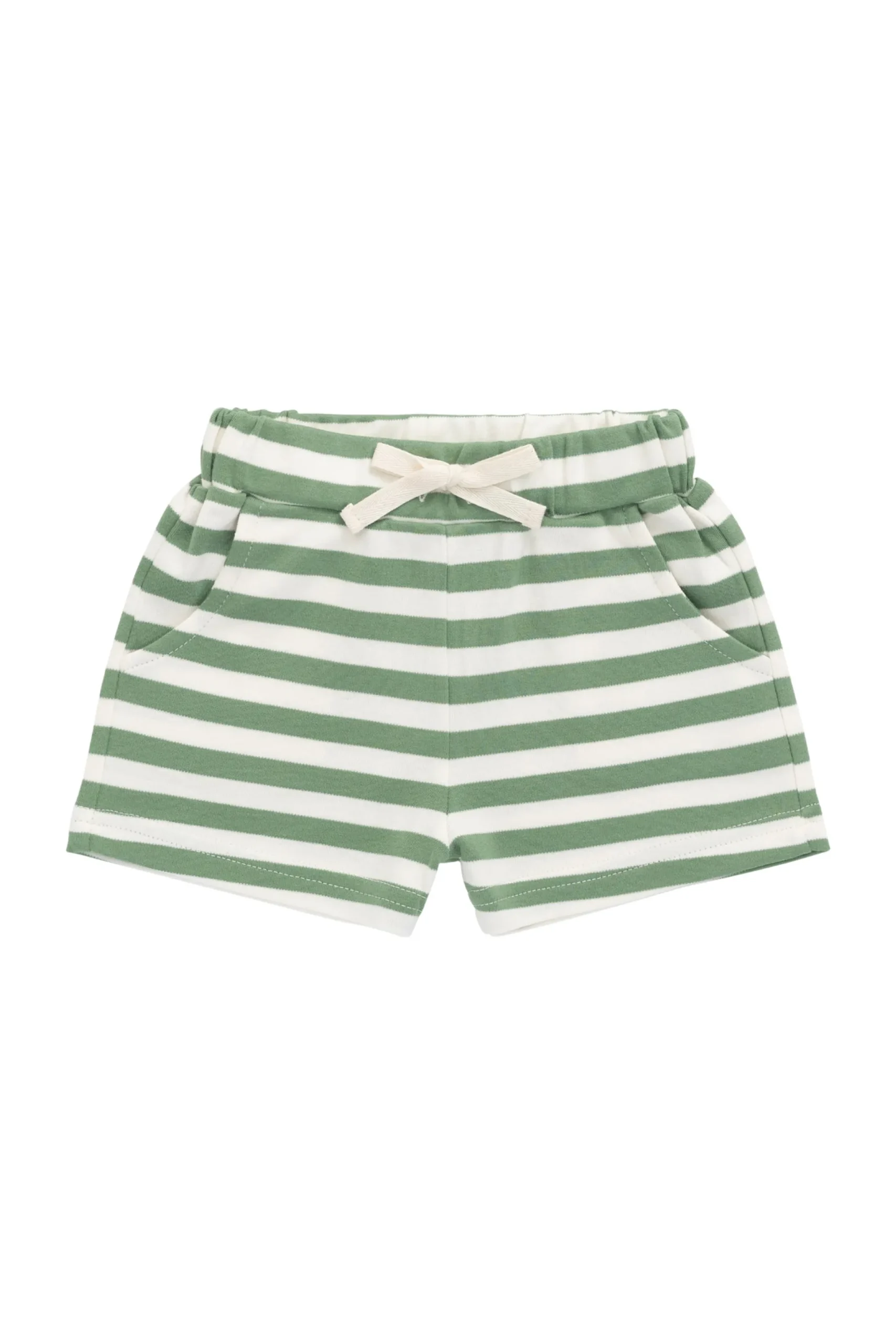 Pima Cotton Wesley Short - Essential Stripe Parchment/Snow Pea