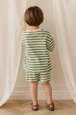 Pima Cotton Wesley Short - Essential Stripe Parchment/Snow Pea