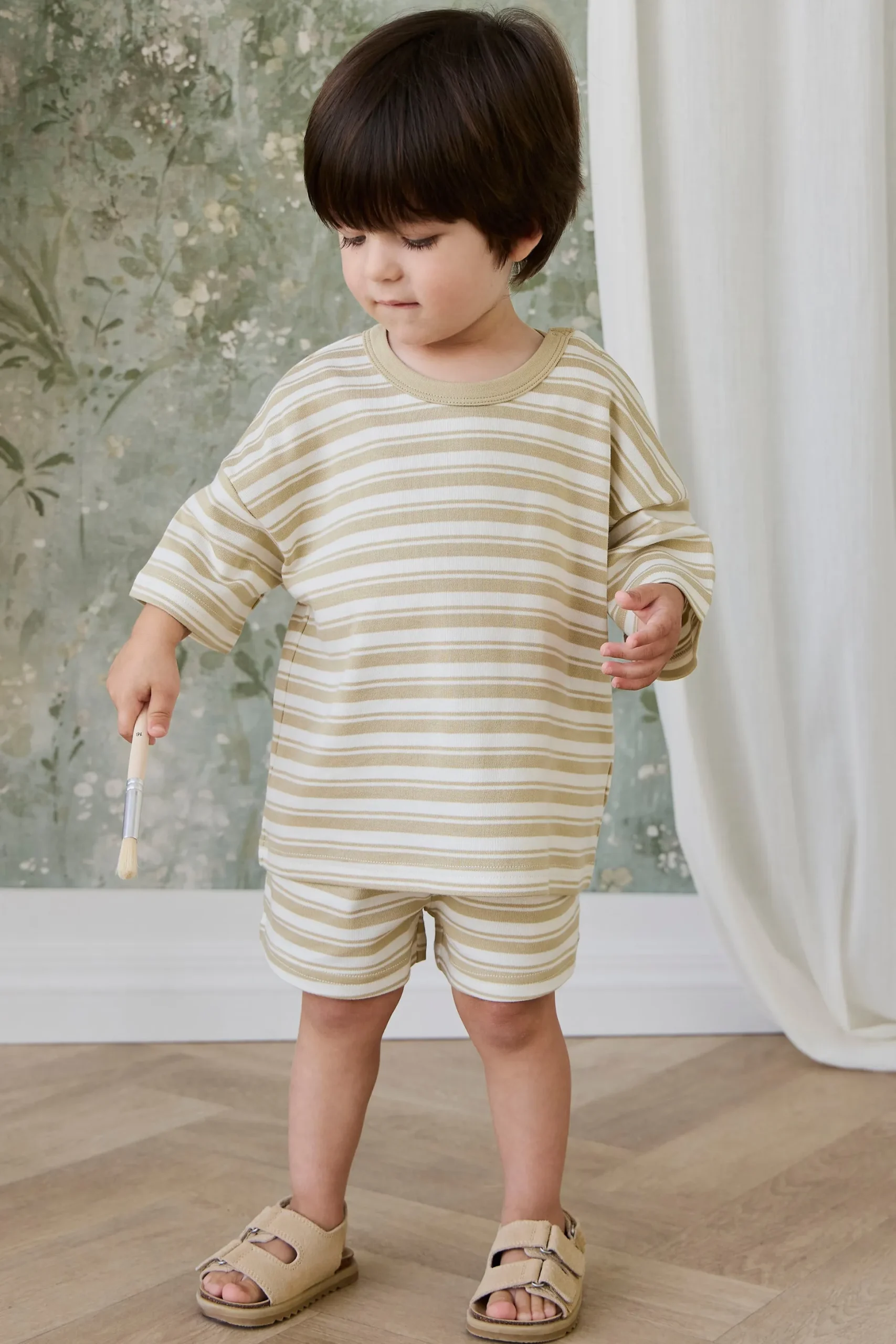 Pima Cotton Wesley Tee - Double Stripe Hay/Cloud