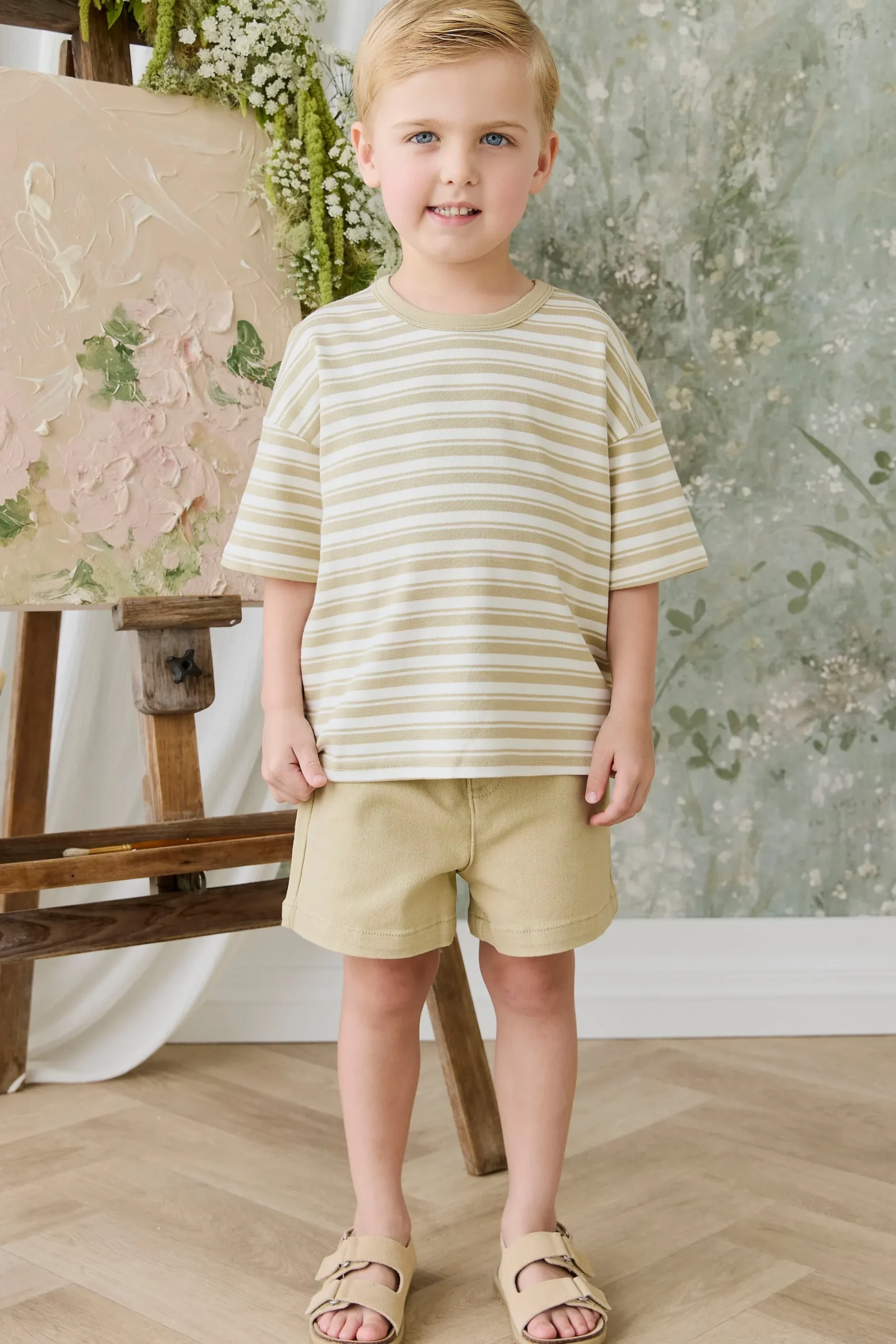 Pima Cotton Wesley Tee - Double Stripe Hay/Cloud