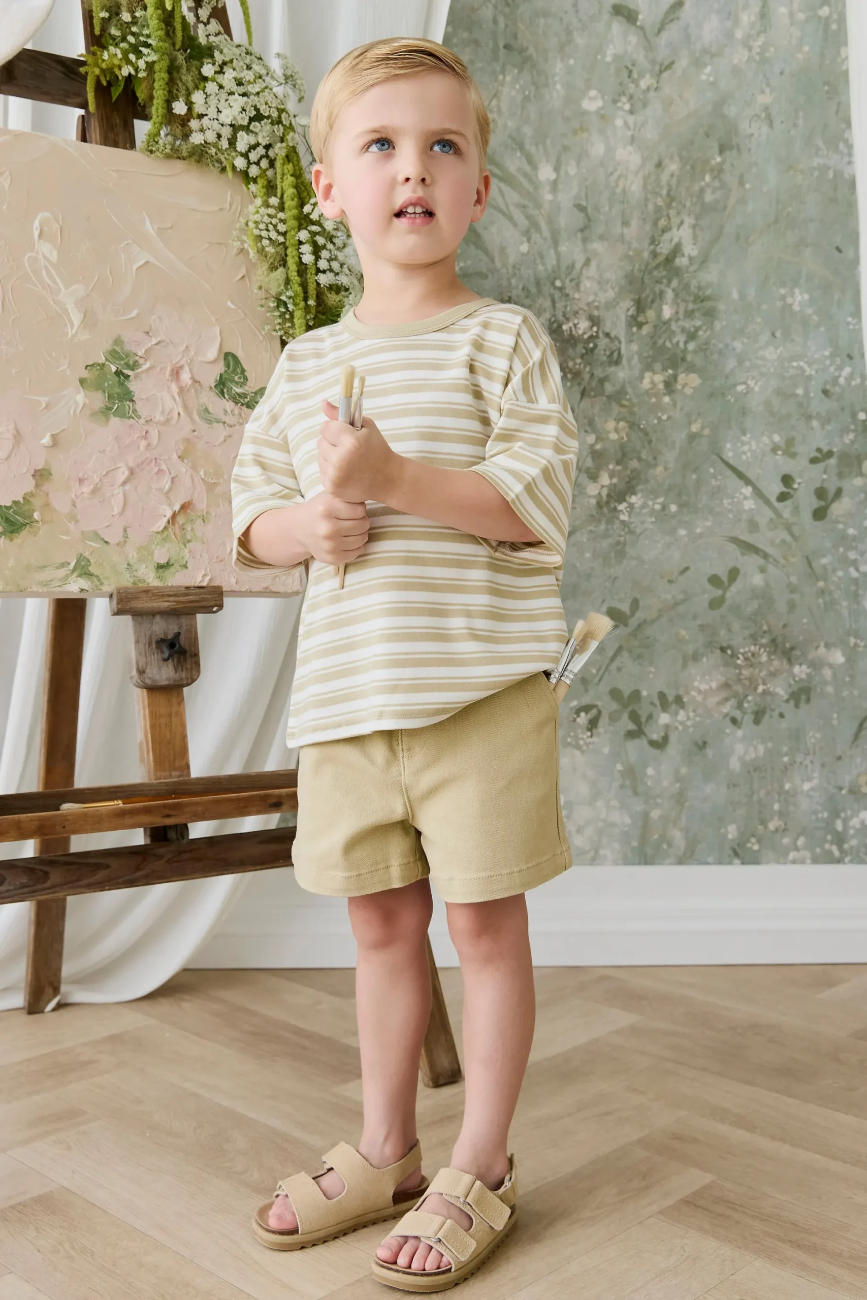 Pima Cotton Wesley Tee - Double Stripe Hay/Cloud