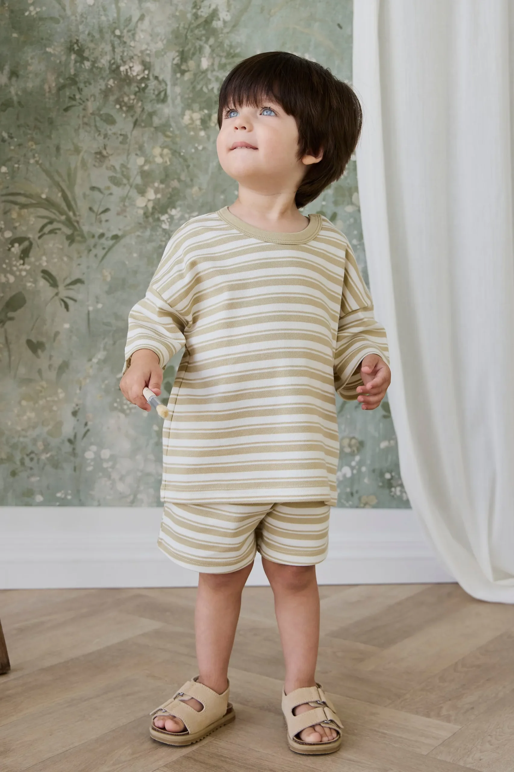 Pima Cotton Wesley Tee - Double Stripe Hay/Cloud
