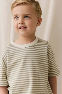 Pima Cotton Wesley Tee - Narrow Stripe Lichen / Cloud