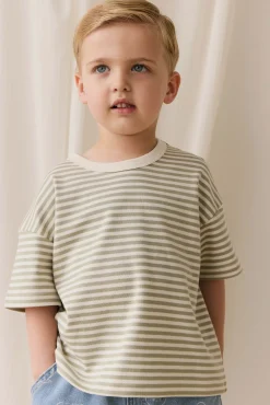 Pima Cotton Wesley Tee - Narrow Stripe Lichen / Cloud