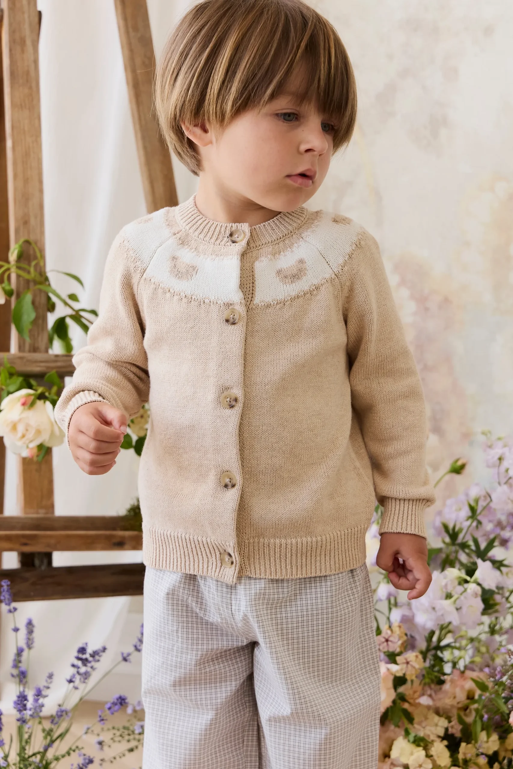 Riley Cardigan - Riley Jacquard - Wheaten Marle
